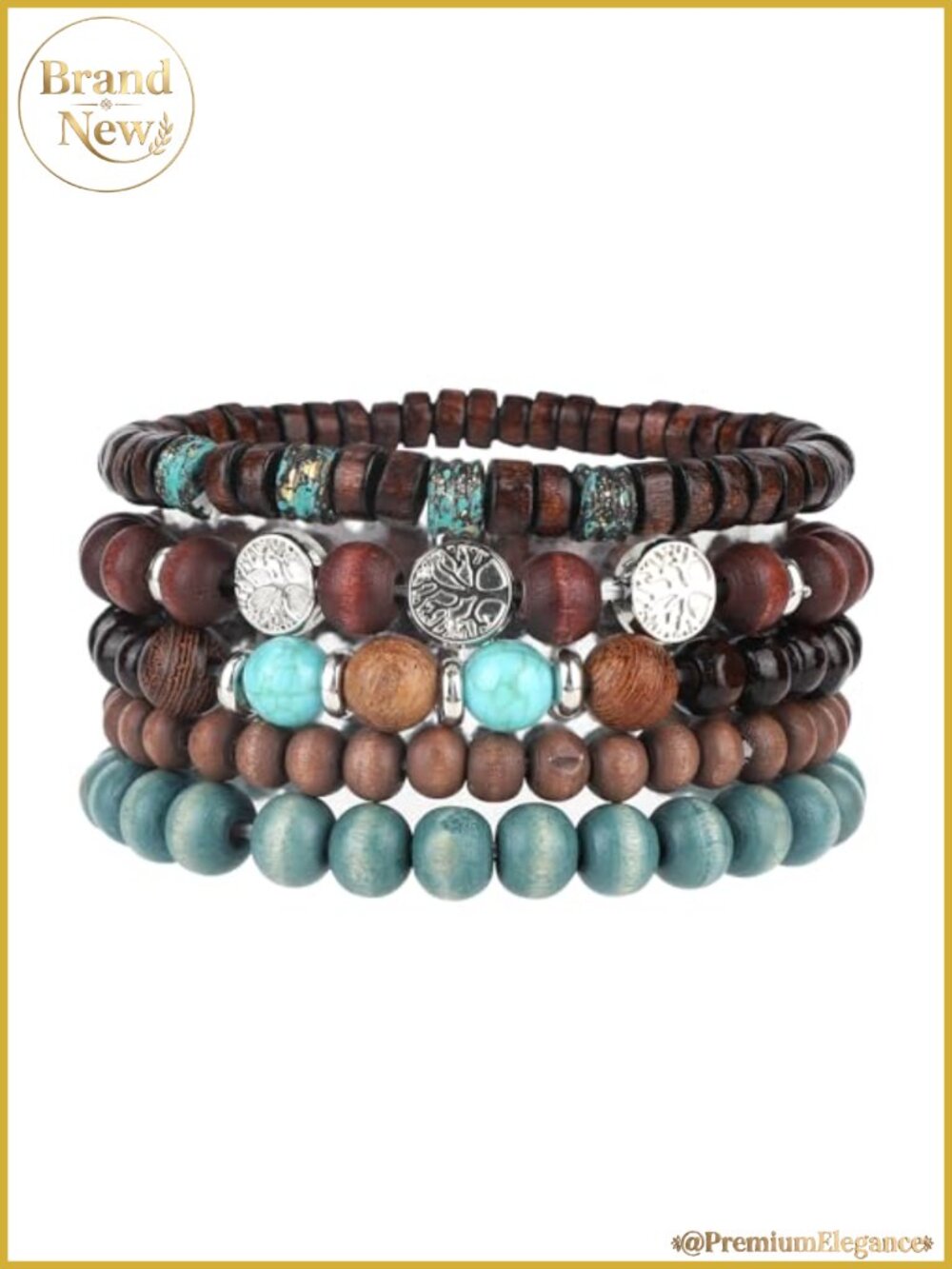 Multilayer Boho Turquoise Beaded Bracelets Stackable Wood Alloy Elastic Jewelry